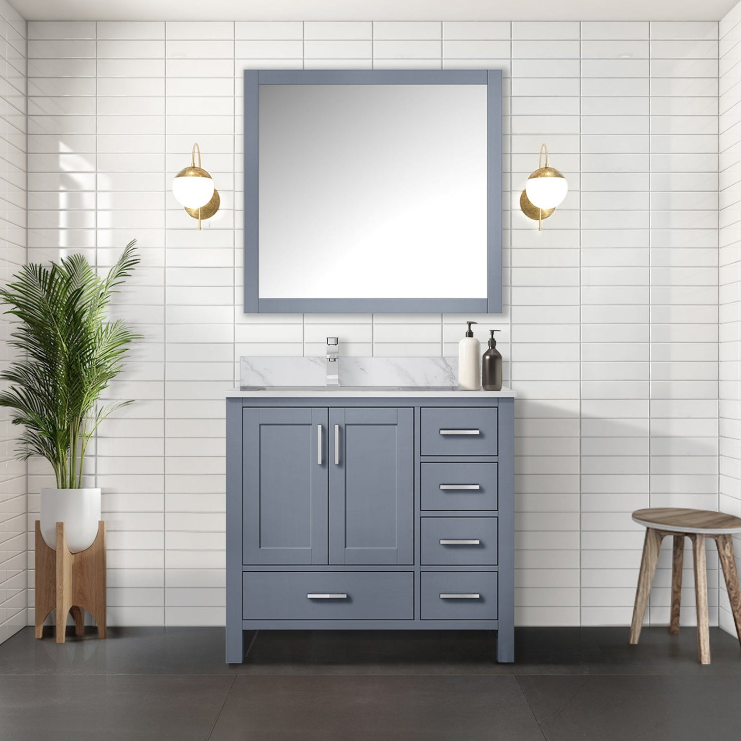 Lexora Jacques 36" Dark Grey Left-Offset Bathroom Vanity | Solid Wood