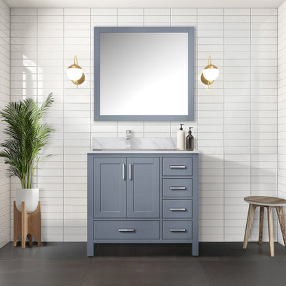 Lexora Jacques 36" Dark Grey Left-Offset Bathroom Vanity | Solid Wood