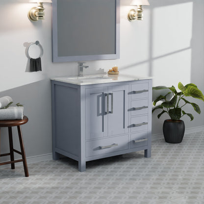 Lexora Jacques 36" Dark Grey Left-Offset Bathroom Vanity | Solid Wood