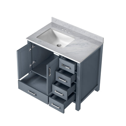 Lexora Jacques 36" Dark Grey Left-Offset Bathroom Vanity | Solid Wood