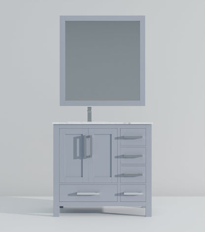 Lexora Jacques 36" Dark Grey Left-Offset Bathroom Vanity | Solid Wood