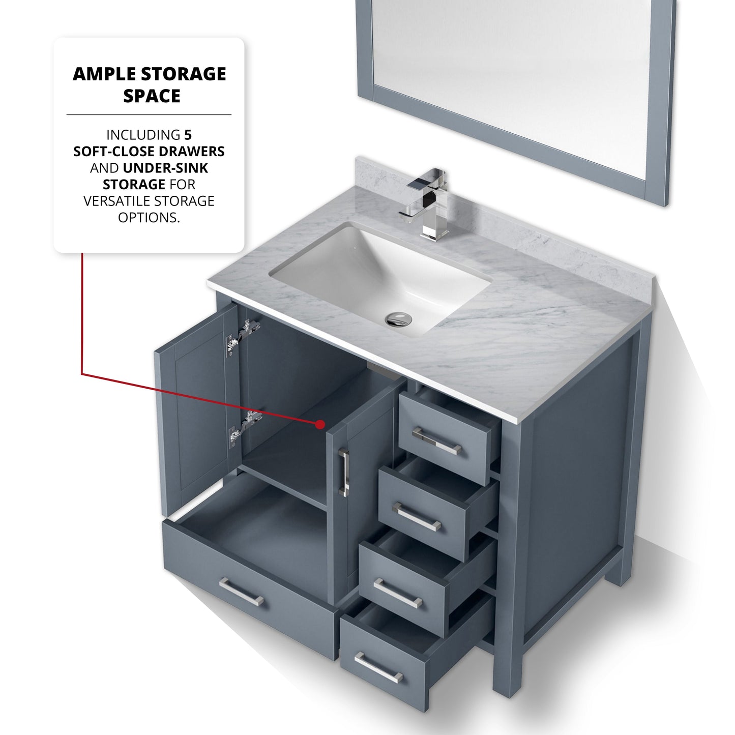 Lexora Jacques 36" Dark Grey Left-Offset Bathroom Vanity | Solid Wood