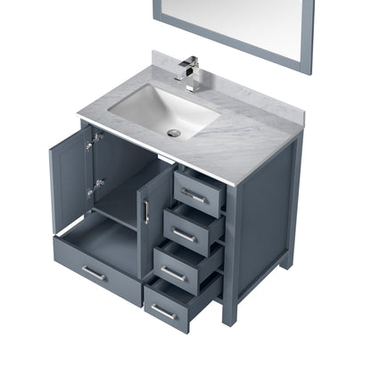 Lexora Jacques 36" Dark Grey Left-Offset Bathroom Vanity | Solid Wood
