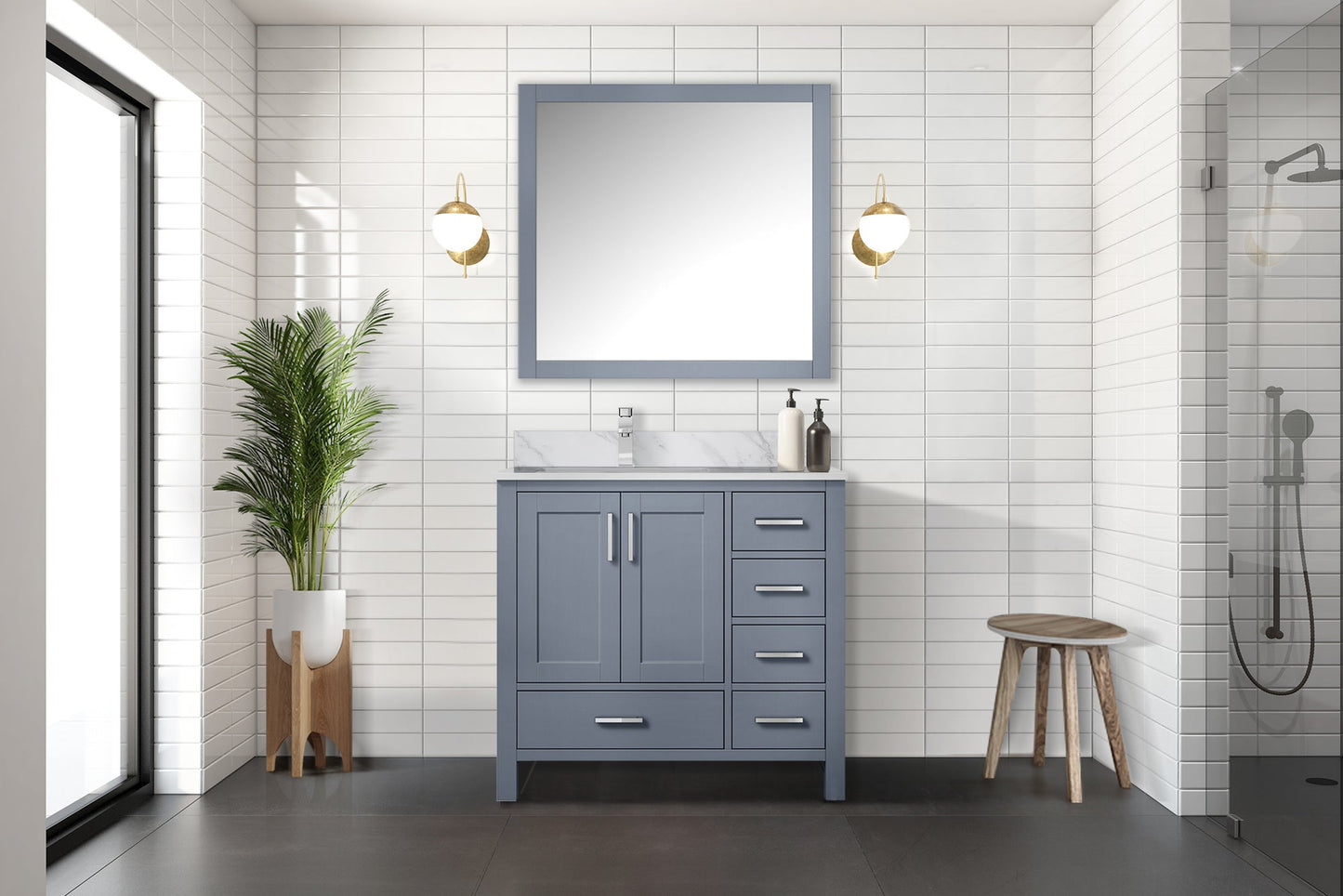Lexora Jacques 36" Dark Grey Left-Offset Bathroom Vanity | Solid Wood