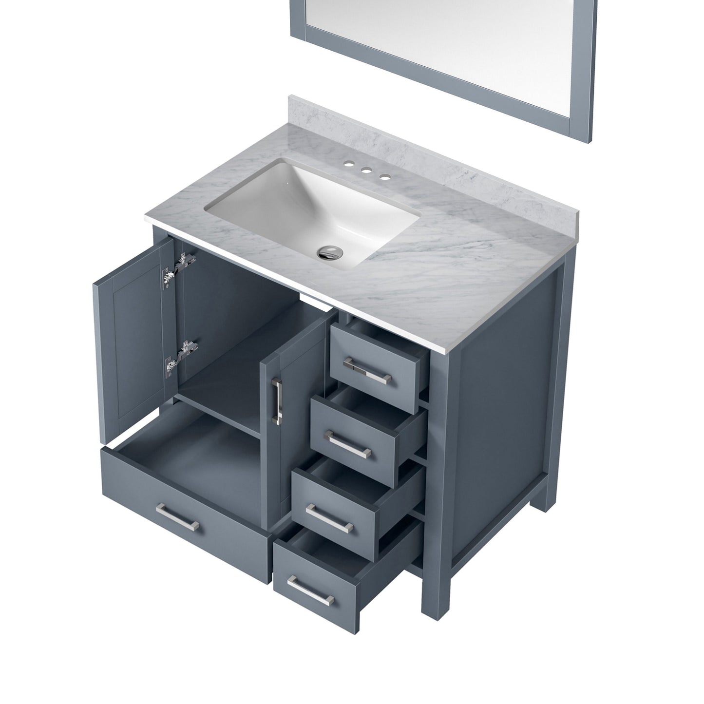 Lexora Jacques 36" Dark Grey Left-Offset Bathroom Vanity | Solid Wood