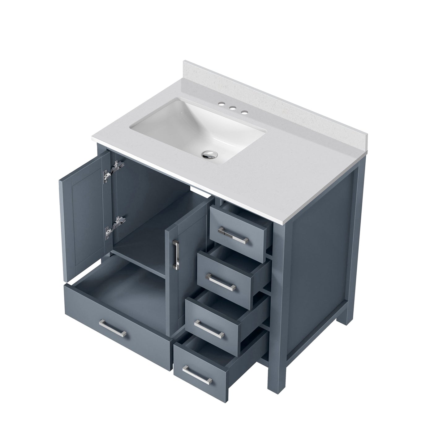 Lexora Jacques 36" Dark Grey Left-Offset Bathroom Vanity | Solid Wood