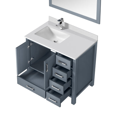 Lexora Jacques 36" Dark Grey Left-Offset Bathroom Vanity | Solid Wood