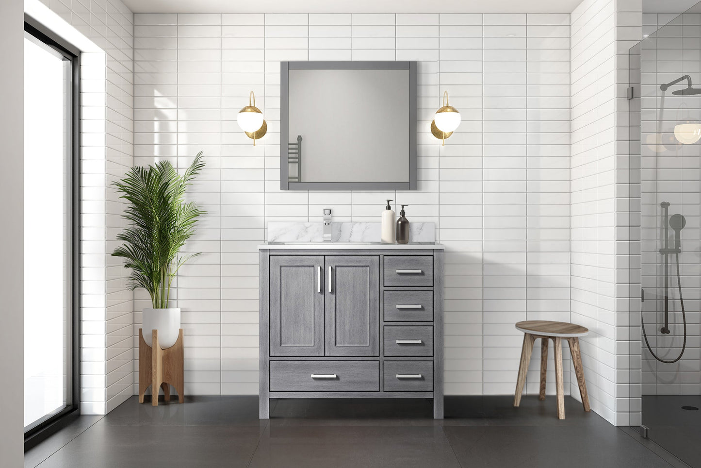 Lexora Jacques 36" Distressed Grey Left-Offset Bathroom Vanity