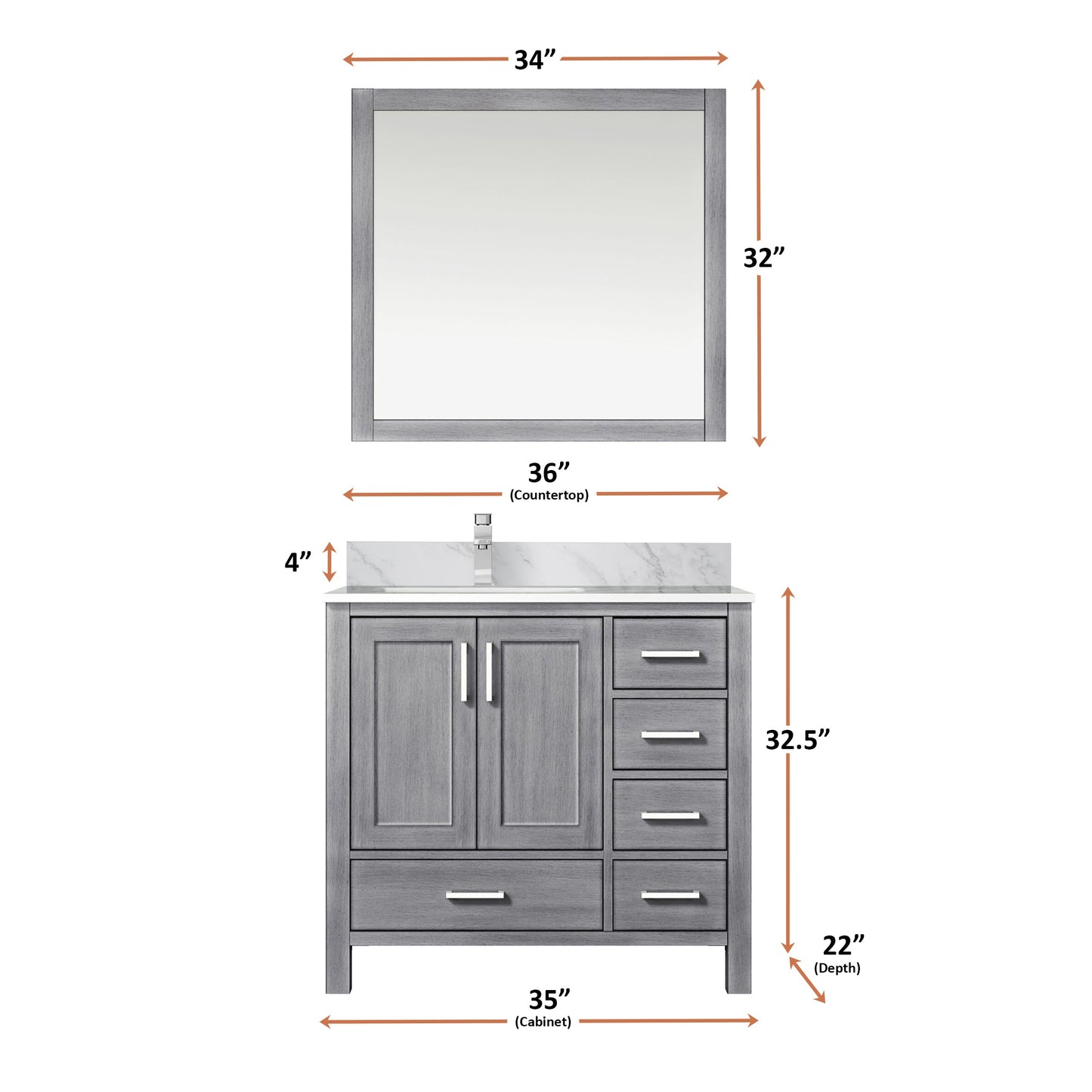 Lexora Jacques 36" Distressed Grey Left-Offset Bathroom Vanity