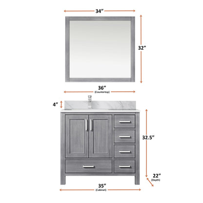 Lexora Jacques 36" Distressed Grey Left-Offset Bathroom Vanity