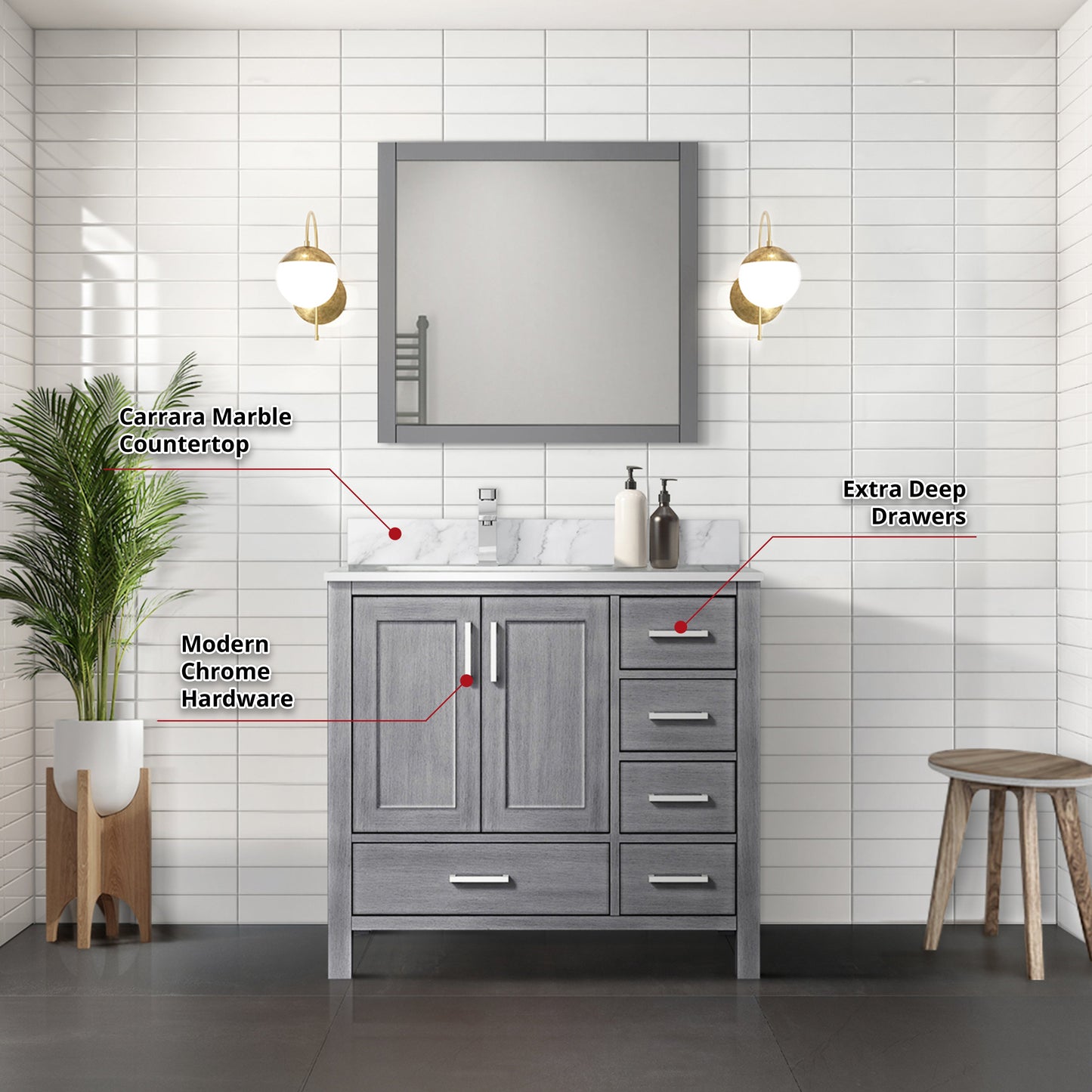 Lexora Jacques 36" Distressed Grey Left-Offset Bathroom Vanity