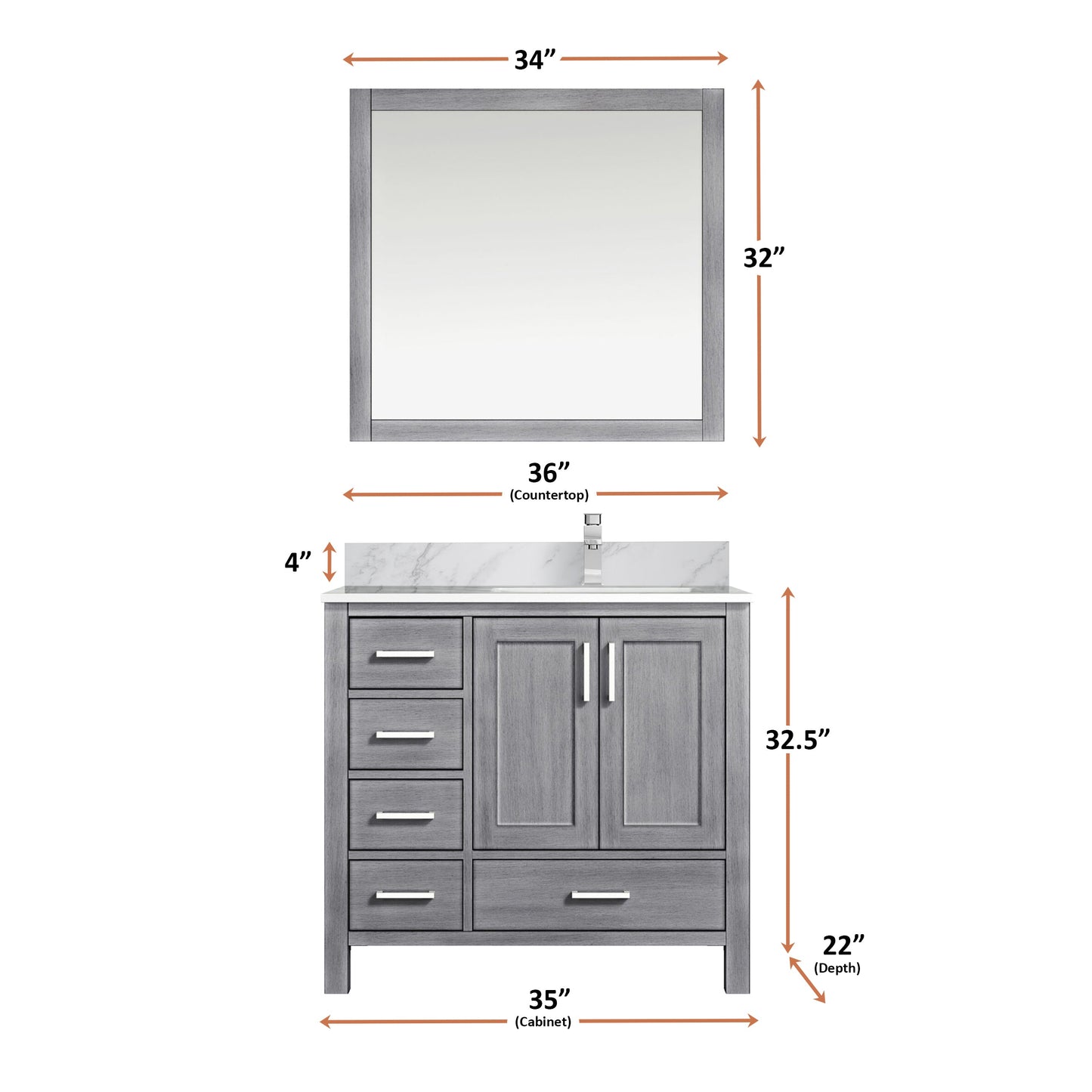 Jacques 36 in. W x 22 in. D Right Offset Distressed Grey Bath Vanity