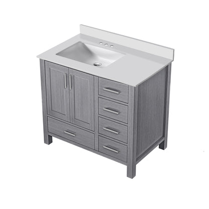Lexora Jacques 36" Distressed Grey Left-Offset Bathroom Vanity