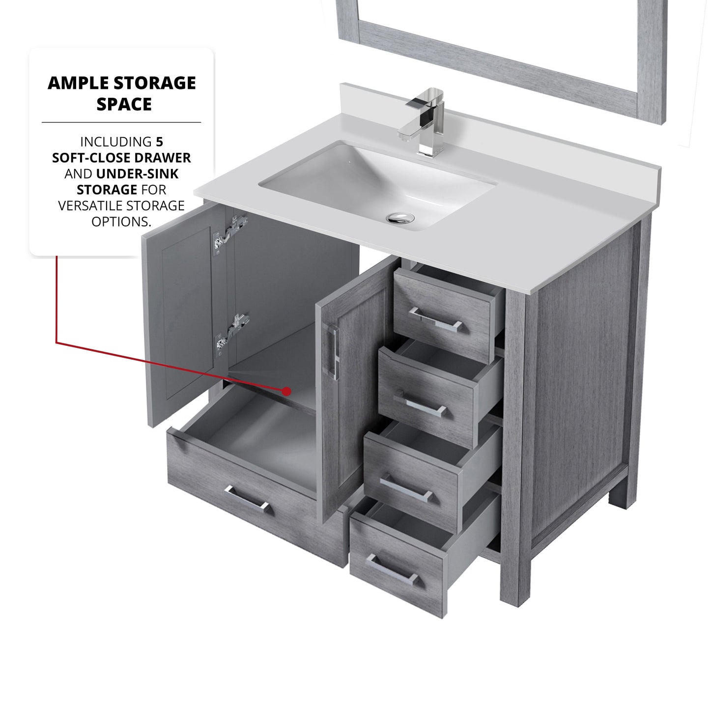 Lexora Jacques 36" Distressed Grey Left-Offset Bathroom Vanity