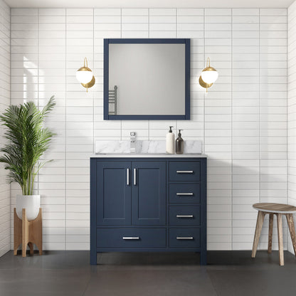 Lexora Jacques 36" Navy Blue Left-Offset Bathroom Vanity