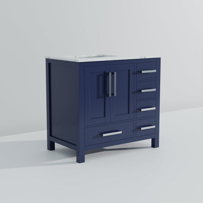 Lexora Jacques 36" Navy Blue Left-Offset Bathroom Vanity