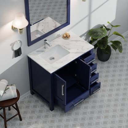 Lexora Jacques 36" Navy Blue Left-Offset Bathroom Vanity