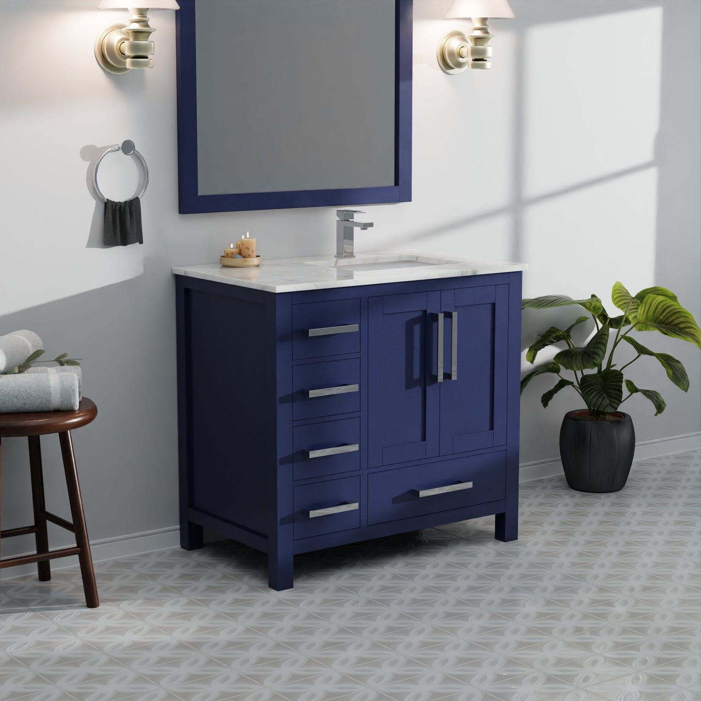 Jacques 36 in. W x 22 in. D Right Offset Navy Blue Bath Vanity