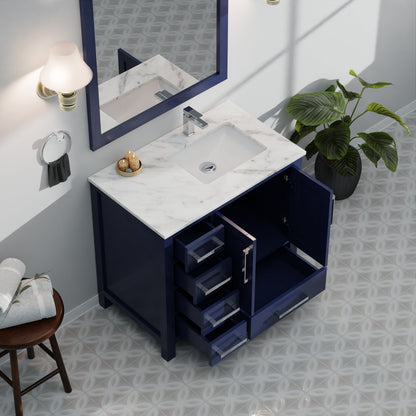Jacques 36 in. W x 22 in. D Right Offset Navy Blue Bath Vanity