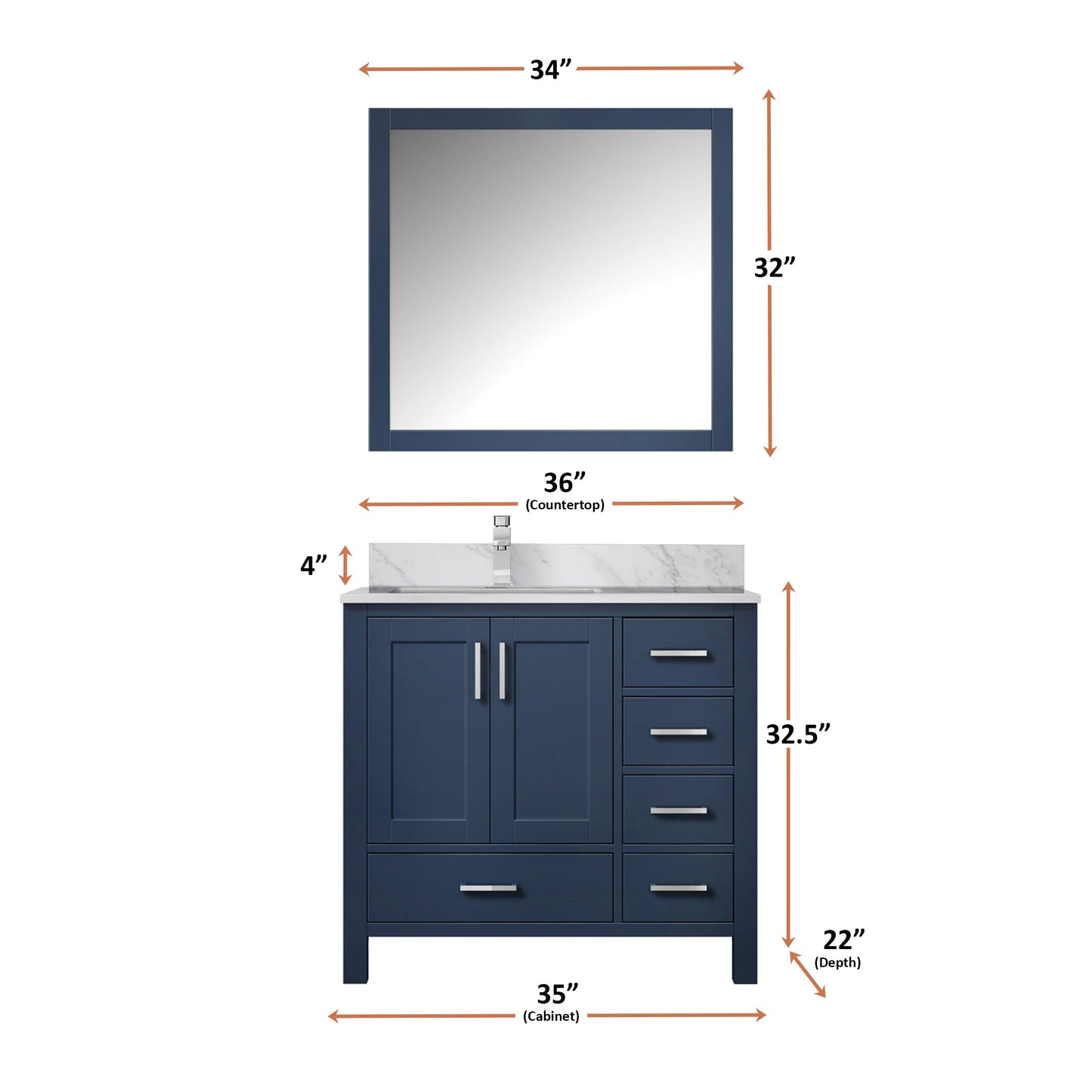 Lexora Jacques 36" Navy Blue Left-Offset Bathroom Vanity