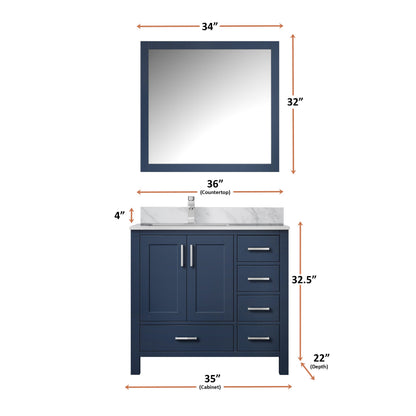 Lexora Jacques 36" Navy Blue Left-Offset Bathroom Vanity