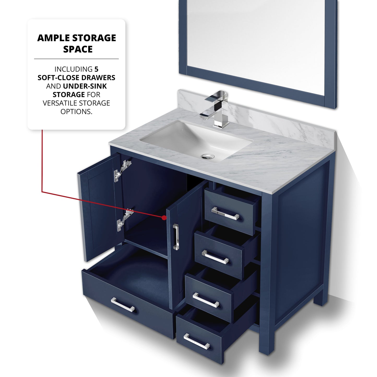 Lexora Jacques 36" Navy Blue Left-Offset Bathroom Vanity