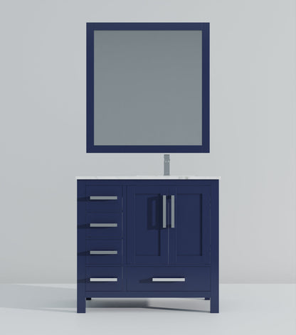 Jacques 36 in. W x 22 in. D Right Offset Navy Blue Bath Vanity