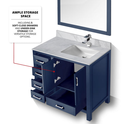Jacques 36 in. W x 22 in. D Right Offset Navy Blue Bath Vanity