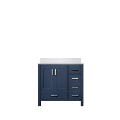 Lexora Jacques 36" Navy Blue Left-Offset Bathroom Vanity