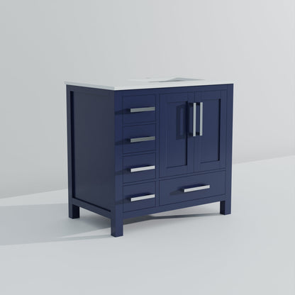 Jacques 36 in. W x 22 in. D Right Offset Navy Blue Bath Vanity