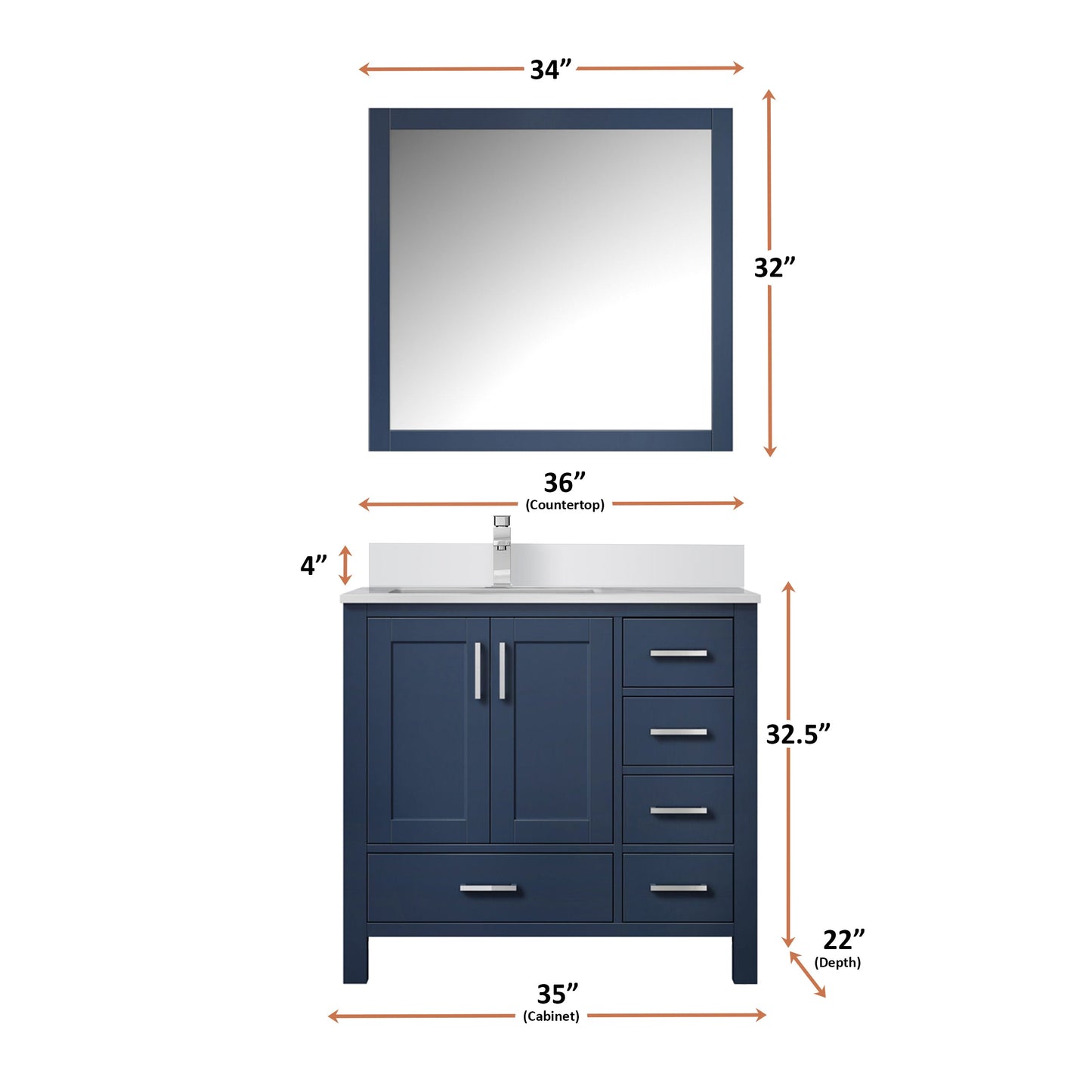 Lexora Jacques 36" Navy Blue Left-Offset Bathroom Vanity