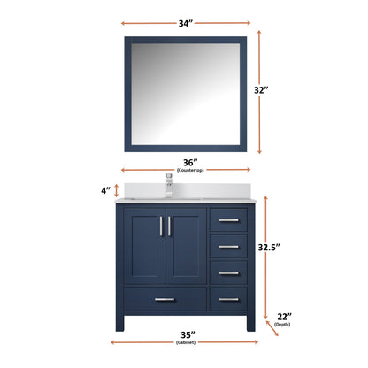 Lexora Jacques 36" Navy Blue Left-Offset Bathroom Vanity