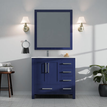 Lexora Jacques 36" Navy Blue Left-Offset Bathroom Vanity