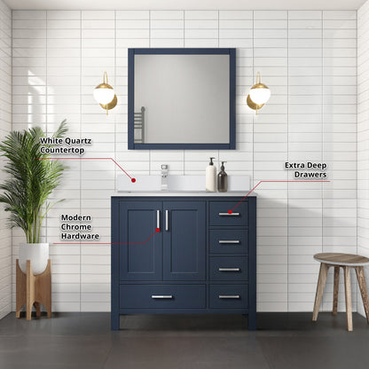 Lexora Jacques 36" Navy Blue Left-Offset Bathroom Vanity