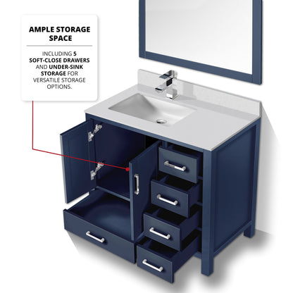 Lexora Jacques 36" Navy Blue Left-Offset Bathroom Vanity