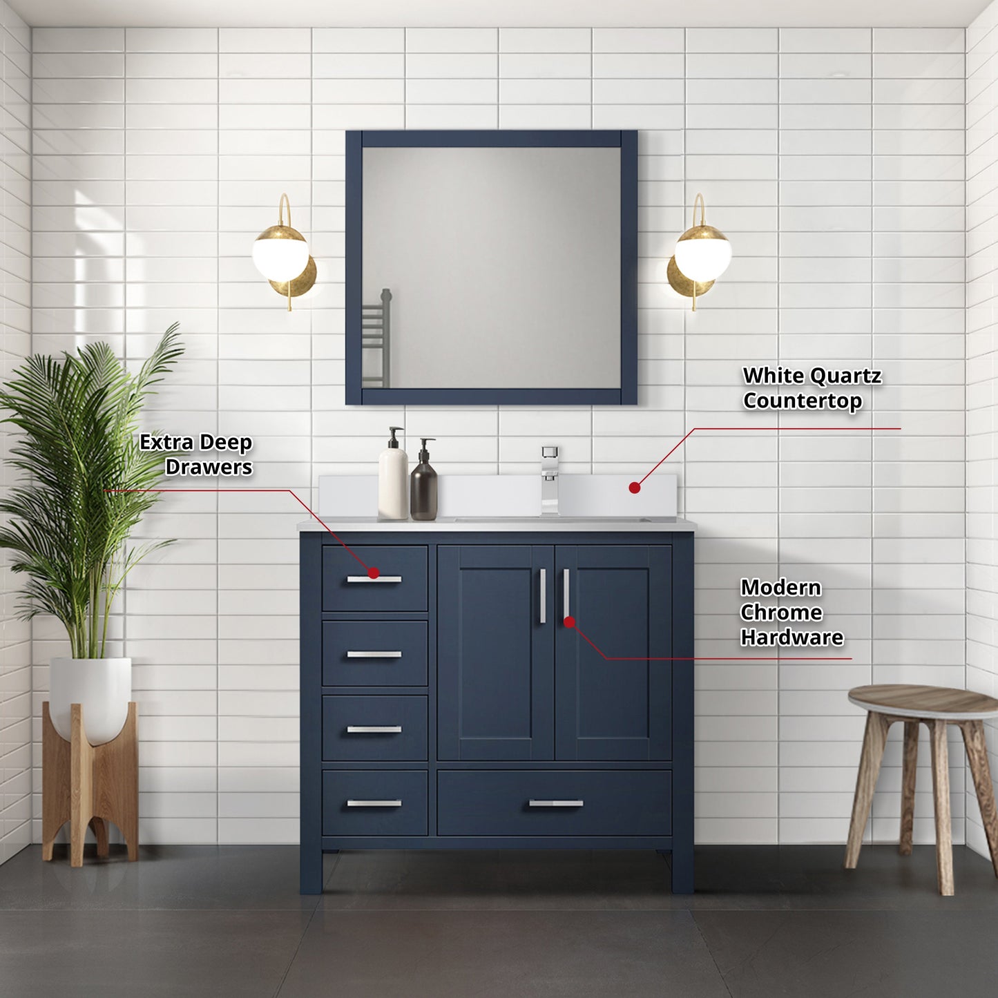 Jacques 36 in. W x 22 in. D Right Offset Navy Blue Bath Vanity
