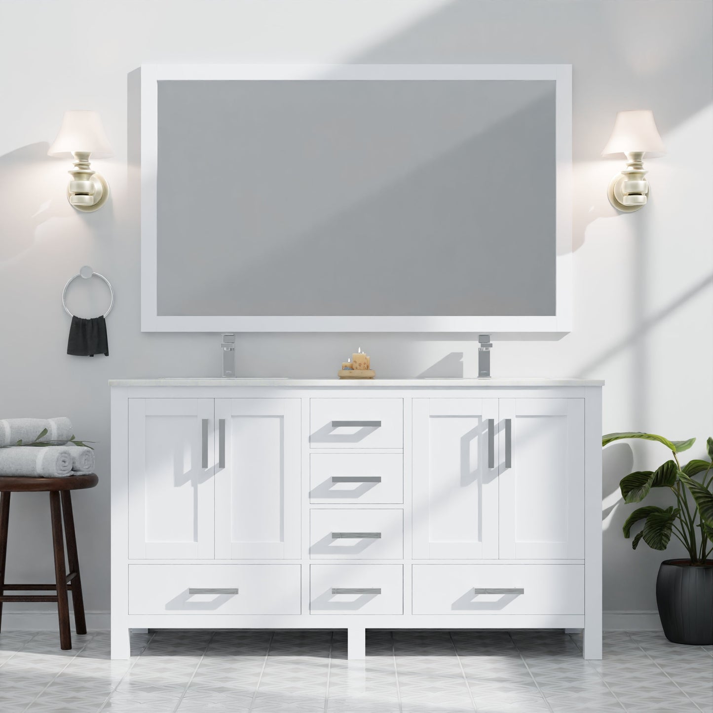 Jacques 60 in. W x 22 in. D White Double Bath Vanity