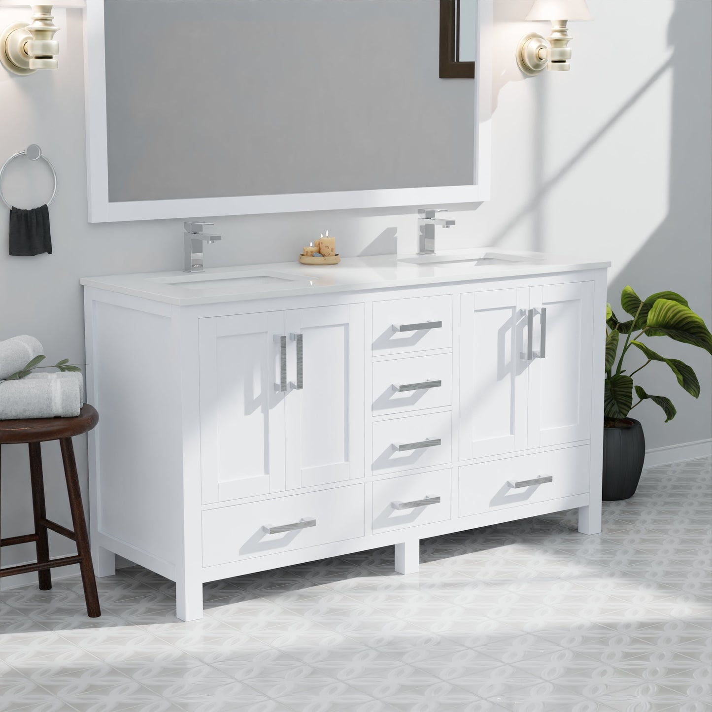 Jacques 60 in. W x 22 in. D White Double Bath Vanity