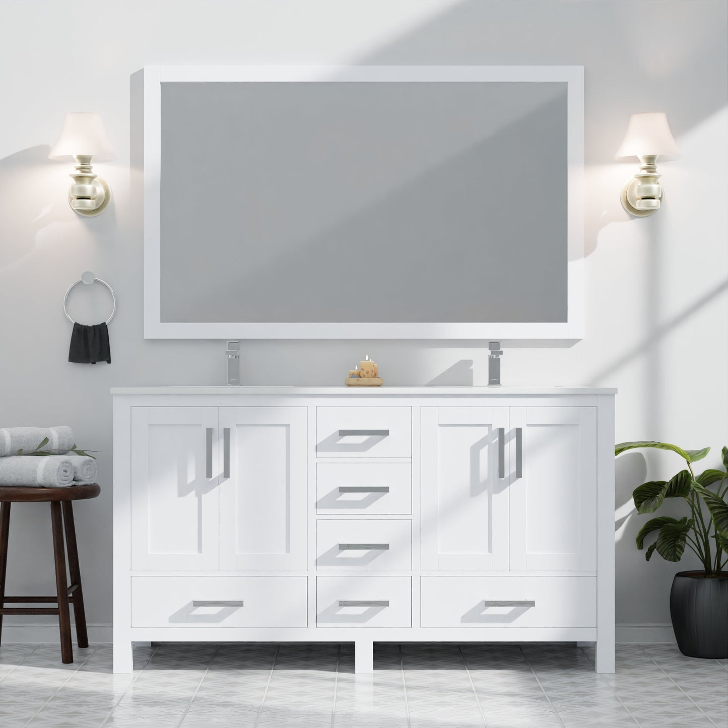 Jacques 60 in. W x 22 in. D White Double Bath Vanity