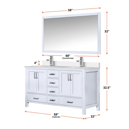 Jacques 60 in. W x 22 in. D White Double Bath Vanity