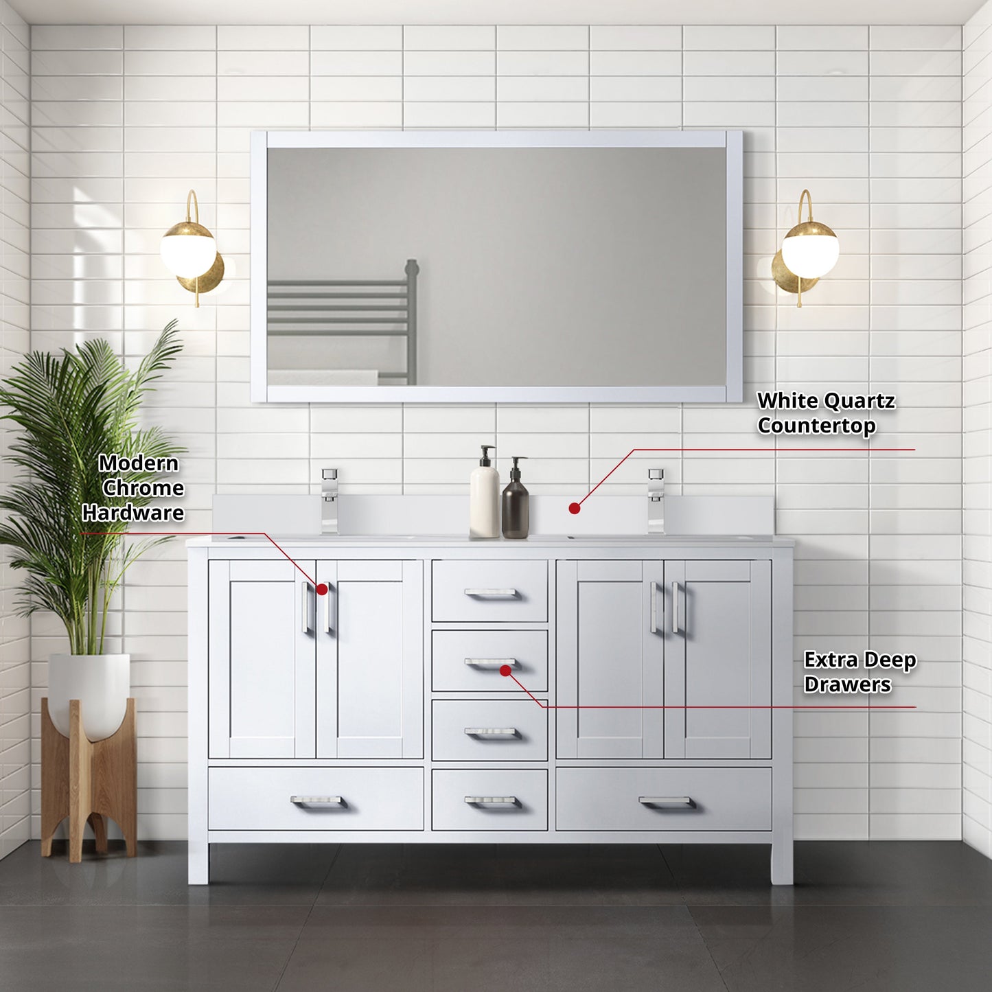 Jacques 60 in. W x 22 in. D White Double Bath Vanity