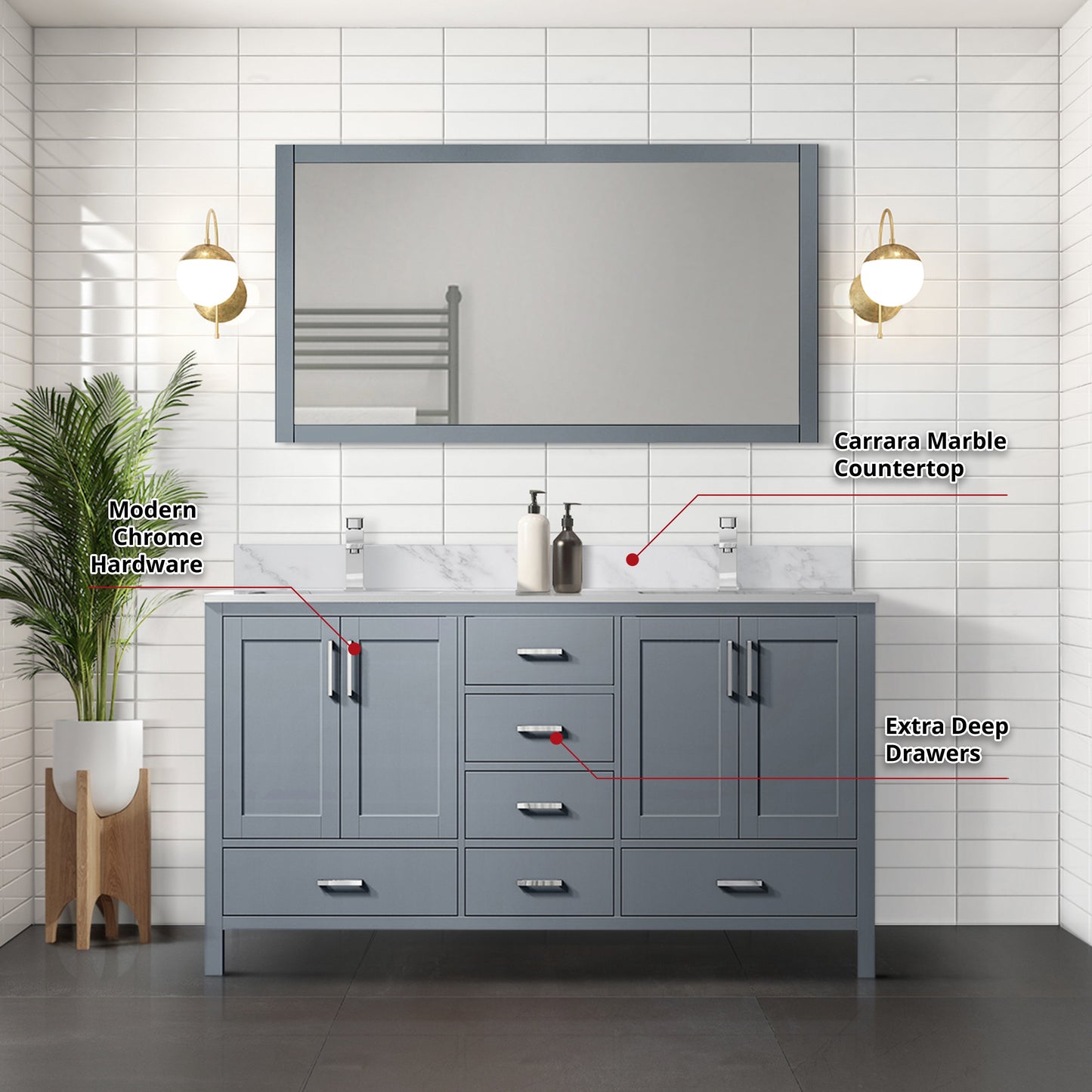 Jacques 60 in. W x 22 in. D Dark Grey Double Bath Vanity