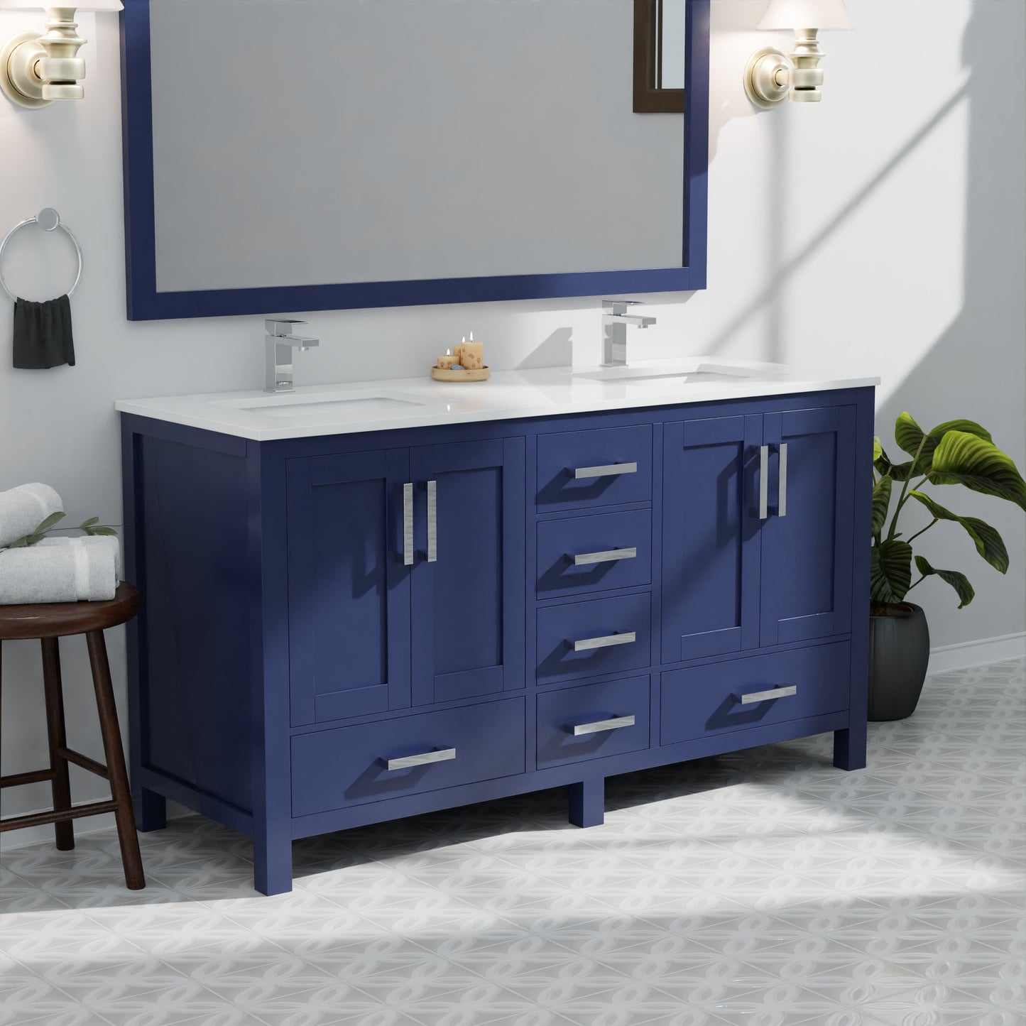 Jacques 60 in. W x 22 in. D Navy Blue Double Bath Vanity