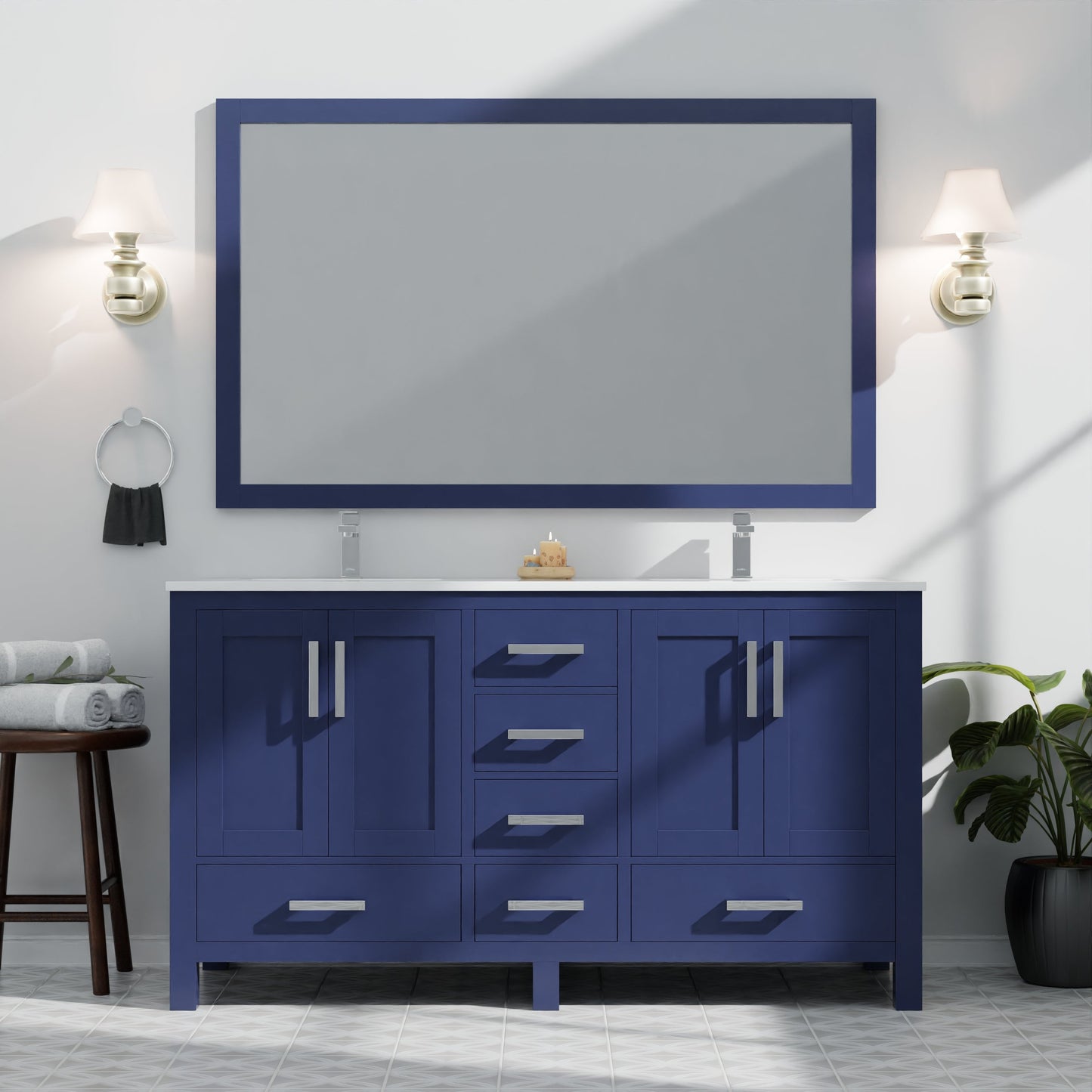 Jacques 60 in. W x 22 in. D Navy Blue Double Bath Vanity