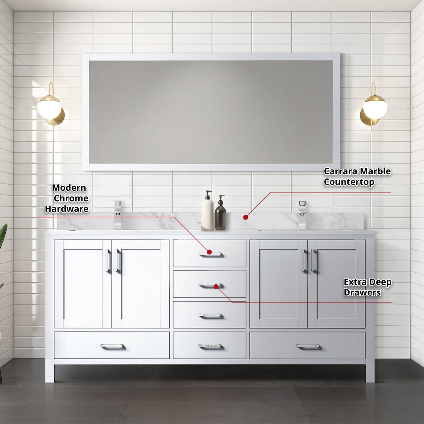 Jacques 72 in. W x 22 in. D White Double Bath Vanity