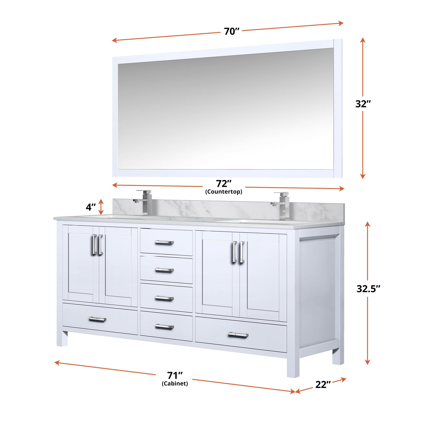 Jacques 72 in. W x 22 in. D White Double Bath Vanity
