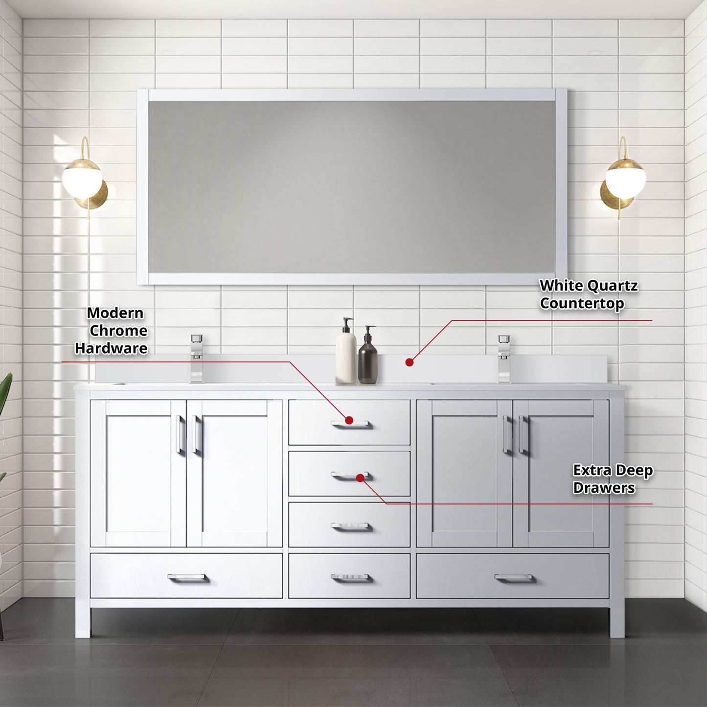 Jacques 72 in. W x 22 in. D White Double Bath Vanity