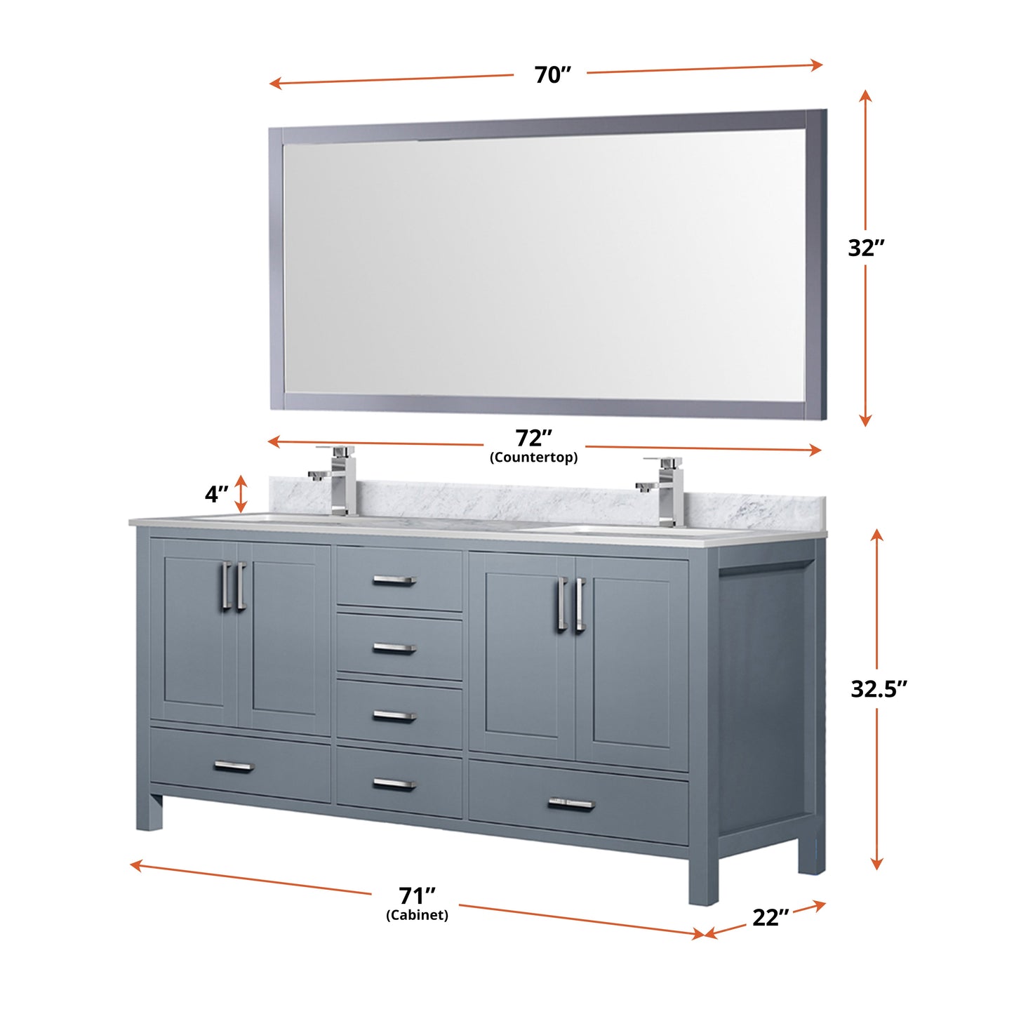 Jacques 72 in. W x 22 in. D Dark Grey Double Bath Vanity