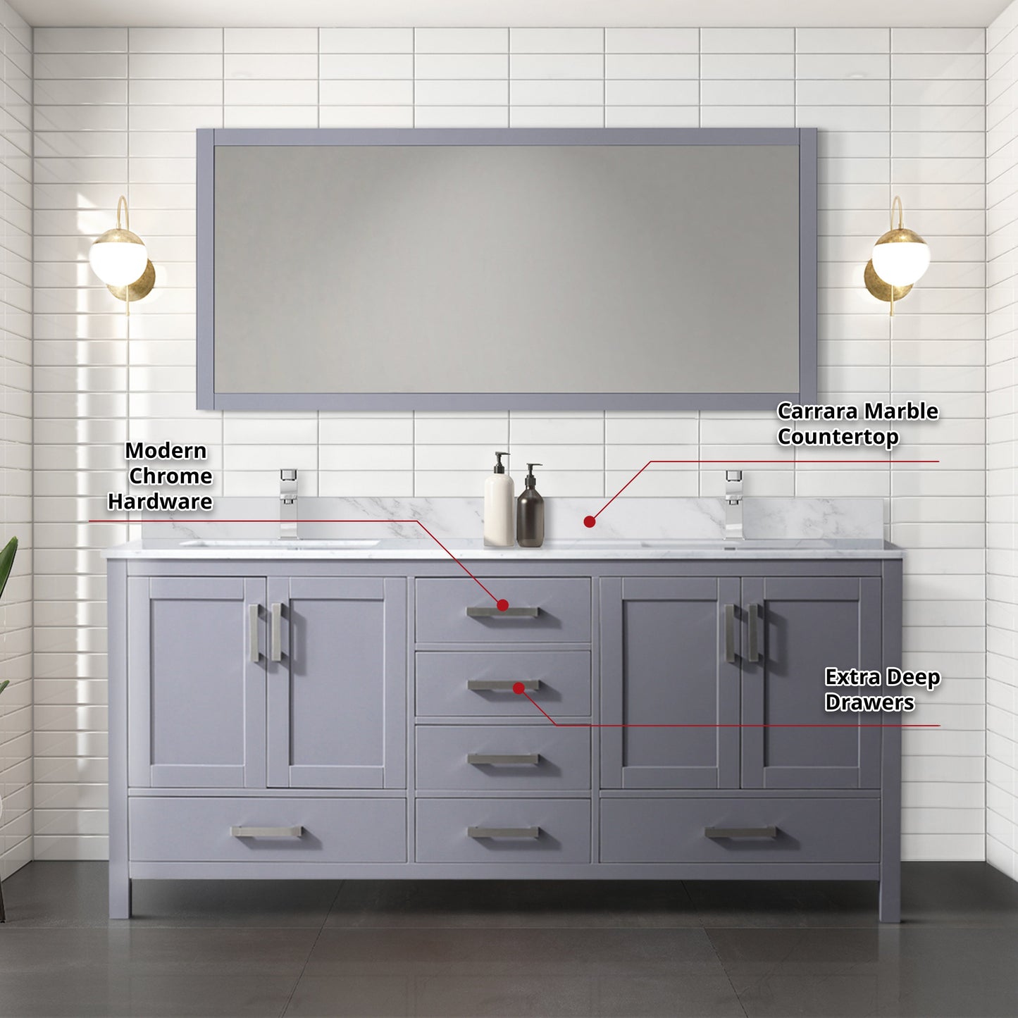 Jacques 72 in. W x 22 in. D Dark Grey Double Bath Vanity
