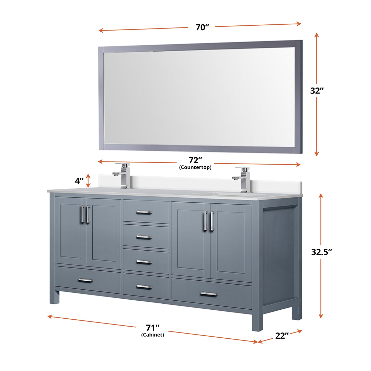 Jacques 72 in. W x 22 in. D Dark Grey Double Bath Vanity